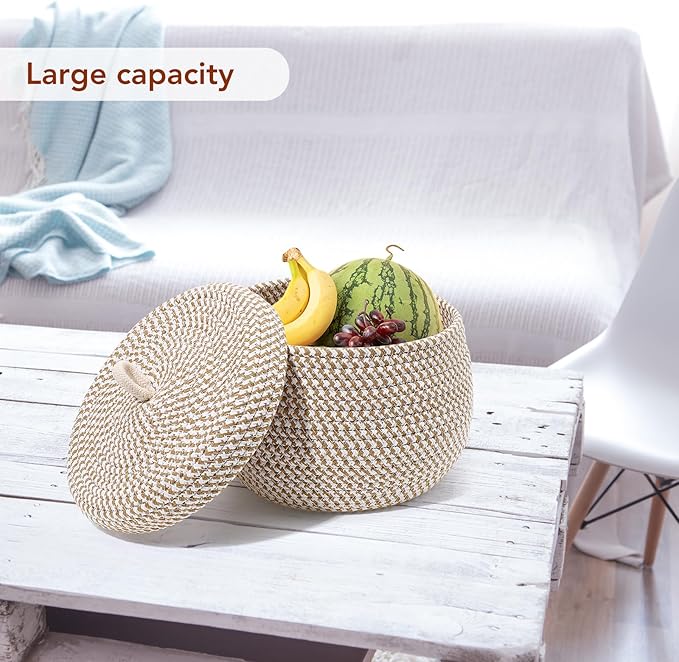 Round Storage Basket with Lid 8.25In Decorative Basket with Lid for Living Room for Weddings