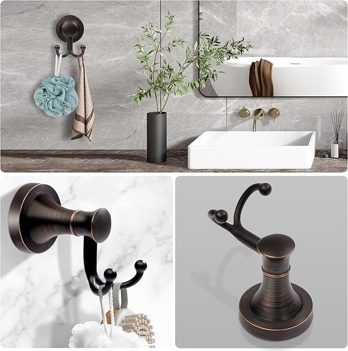 Bronze Towel Hooks, Bathroom Robe Hook Oil Rubbed, Heavy Duty Double Towel Hooks Bath Farmhouse Coat Clothes Hook Wall Mounted Rustic for Bathroom Kitchen Washroom