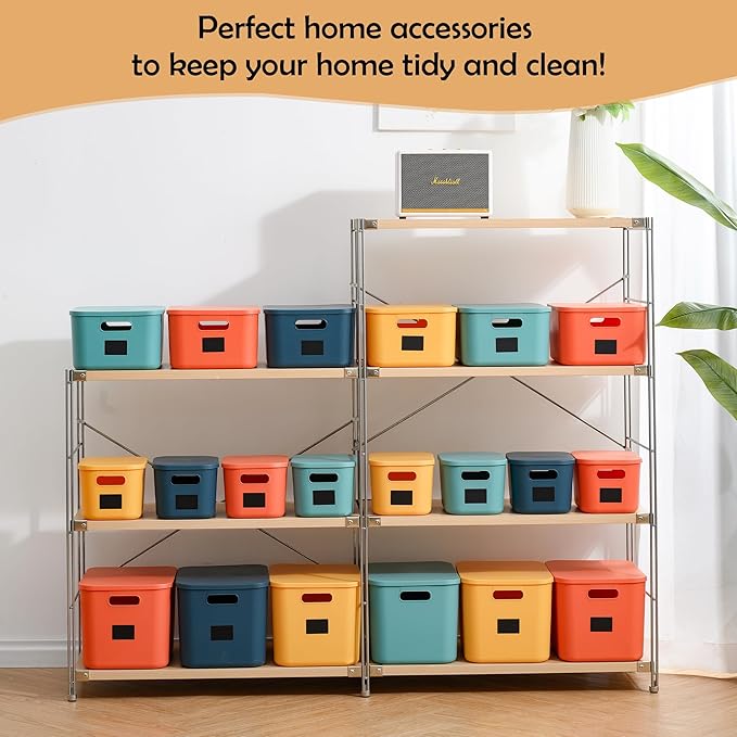 Plastic Storage Bins with Lid, Stackable Storage Containers for Organizing, Decorative Storage Baskets for Shelves Living Room Playroom Classroom Office (Small (8 PCS))