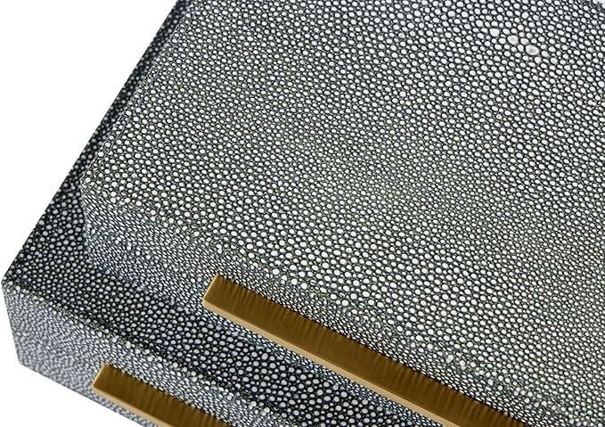 Sagala Set of 2 Grey Shagreen Decorative Boxes With Gold Metal Handles, Faux Leather Jewelry Boxes Modern Storages Photo Memory Boxes Home Organizer Boxes (Grey-Gold, 2pack)