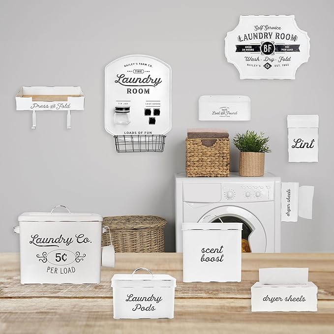 AuldHome Design Dryer Sheet Dispenser; Countertop Rustic White Fabric Softener Sheet Holder for Laundry Room