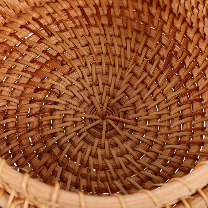 STOBAZA Vintage Rattan Storage Box with Lid Small Woven Basket 5.59X5.51X3.07 Inch for Desktop Organization Kitchen Bathroom Sundries Holder