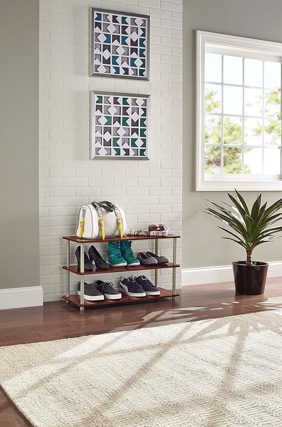 ClosetMaid 3-Tier Shelf Organizer Unit for Shoes, Accessories, Hats, Purses, Bags, in Entryway or Closet, Wood Shelves with Metal Frame, Cherry