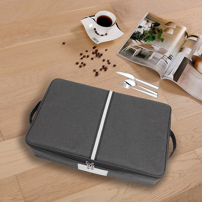Flatware Storage Case-5 Compartment Silverware Storage Container Box with Removable Lid and Easy to Carry Handles,Cutlery Storage Holder with Zipper Lid for Organizing Cutlery