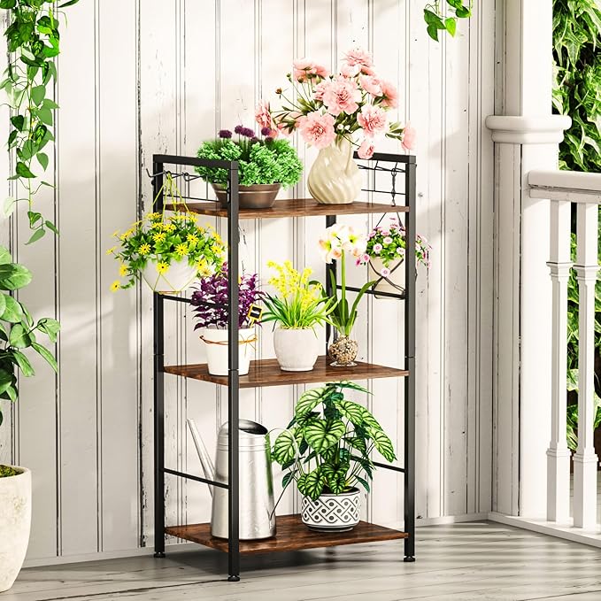 HapiRm Purse Organizer Storage Rack - Floor-Standing 3 Tier Purse Holder with Side Hooks and Transparent Pockets for Handbag Storage, High-Capacity Bag Organizer for Closet, Home, Living Room