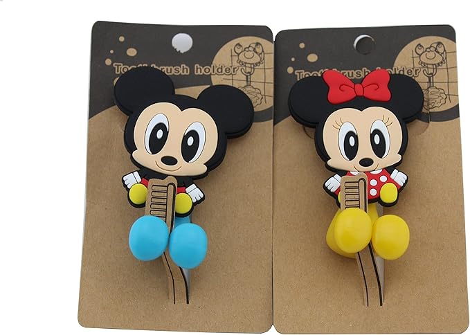 Mickey Minnie 2 pcs Set Toothbrush Holders with Suction Cup for Wall in Bathroom at Home RV Camper Van
