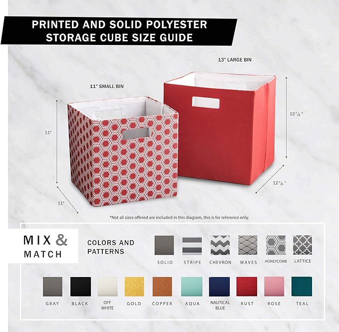 DII Polyester Cube Storage Collection Collapsible Hard Sided Bin, 13x13x13, Rust