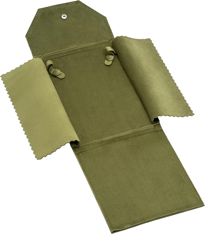Velvet Necklace Jewelry Travel Folder Storage Display Case (Olive Green)