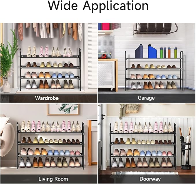 Long Shoe Rack for Closet - 3 Tier Shoe Organizer Storage for Entryway, Front Door Entrance, Metal Frame, Non-Woven Fabric Shelves, 10.8“ D x 40.2” W x 25.8” H