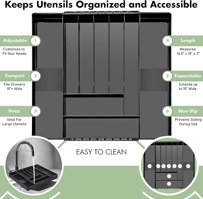 Sorbus Silverware Organizer – Expandable Kitchen Drawer Organizer, Adjustable Utensil Organizer, Cutlery Tray for Forks, Knives, Spoons – Multipurpose Flatware and Kitchen Storage Solution