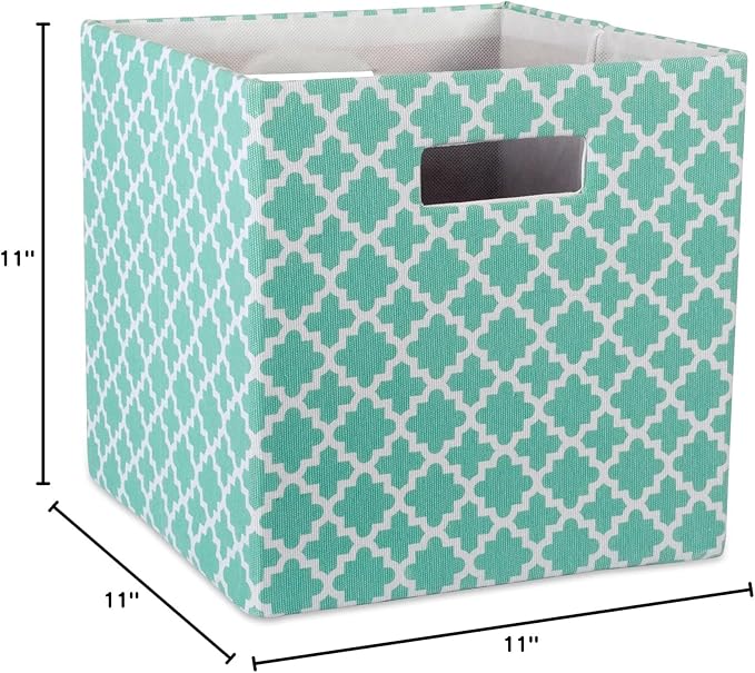 DII Hard Sided Collapsible Fabric Storage Container for Nursery, Offices, & Home Organization, (11x11x11) - Lattice Aqua