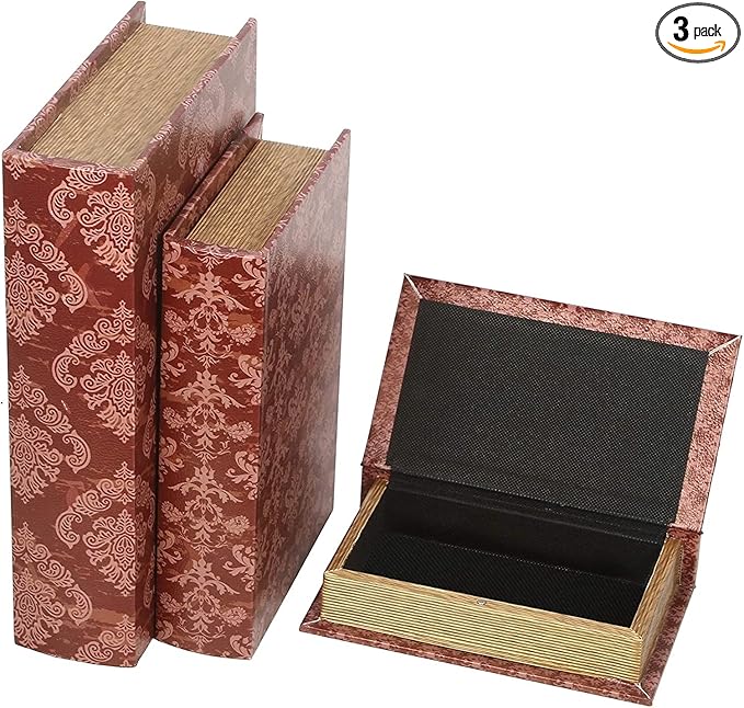 Hosley 180pk Bulk Buy Storage Farmhouse Memory Book Boxes Set of 3, Red Brown & Gold. Ideal Gift for Wedding Memories Jewelry Trinket Hobby Favor Keepsake Cash Pill Nail Polish Gifts Cards Photo O8
