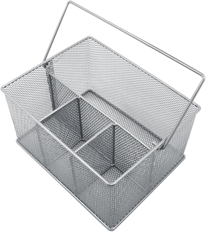 Sorbus® Utensil Caddy — Silverware, Napkin Holder, and Condiment Organizer — Multi-Purpose Steel Mesh Caddy—Ideal for Kitchen, Dining, Entertaining, Tailgating, Picnics, and much more (Silver)
