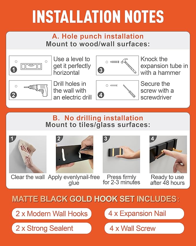 2 Pack,Modern Waterproof Black Gold Wall Hooks,Foldable Towel Hooks for Bathrooms, Coat Hooks Wall Mounted - Ideal for Bathroom, Kitchen, Balcony
