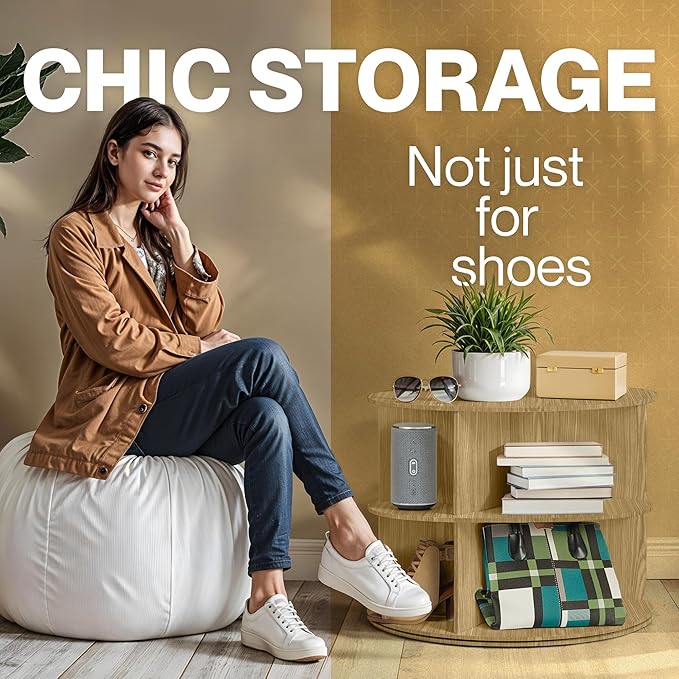LOFT + IVY 7 Tier Rotating Shoe Rack Tower – 360° Spinning Storage Organizer, Modern Round Shoe Carousel for Closet, Entryway, Bedroom – Space Saving Rotating Lazy Susan Storage Tower