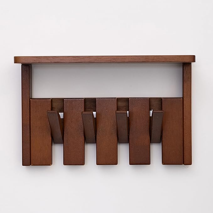 Wooden Coat Rack Wall Mount with Shelf, Heavy Duty Entryway Organizer with 8 Hooks,Coat Hooks Hanger for Coats, Hats, Bags & Towels, Walnut Wall Hanger for Hallway, Bedroom, Kitchen (4 Hooks)