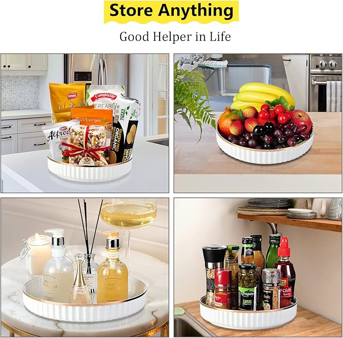 10 Inch Lazy Susan Turntable Organizer for Cabinet, Kitchen, Fridge, Pantry Organization and Storage, Bathroom, Makeup Vanity, Countertop, Under Sink Organizing, Rotating Spice Rack-White (1 Pack)