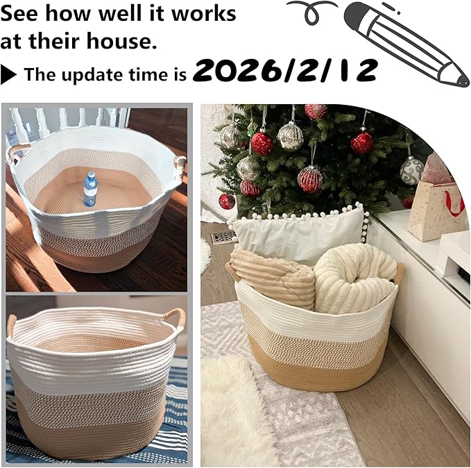 100L Large Cotton Rope Basket, Decorative Woven Blanket Storage for Living Room, Boho Toy Storage & Toy Box for Kids, Versatile Laundry Basket & Nursery Hamper for Blankets(Grey)