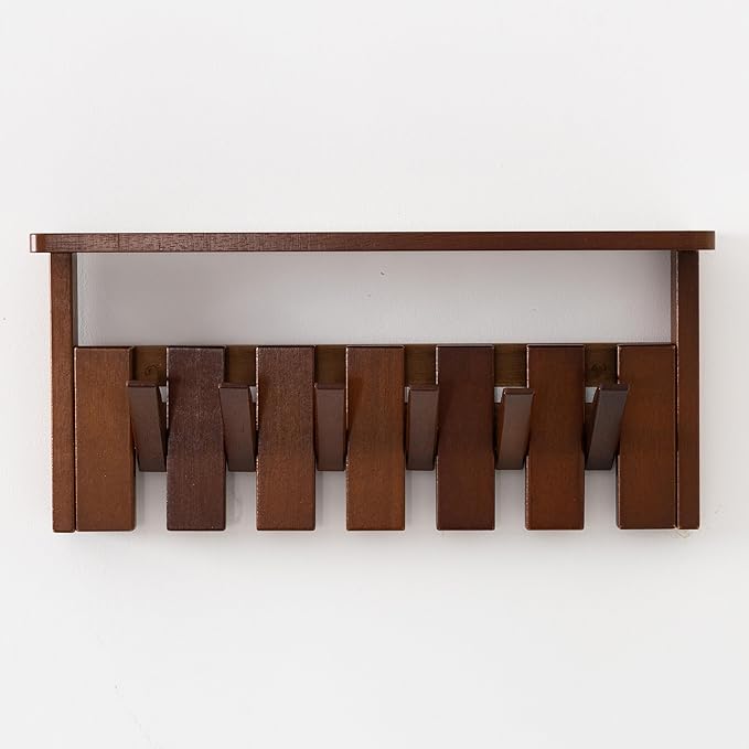 Wooden Coat Rack Wall Mount with Shelf, Heavy Duty Entryway Organizer with 8 Hooks,Coat Hooks Hanger for Coats, Hats, Bags & Towels, Walnut Wall Hanger for Hallway, Bedroom, Kitchen (6 Hooks)