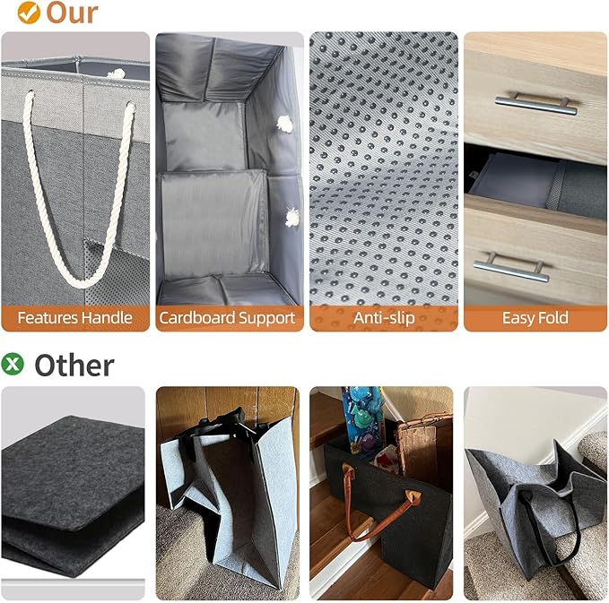 2 Pack Stair Basket for Stairs with Handle, Staircase Baskets for Carpeted and Wooden Stairs,16" Step Storage Laundry Basket for Toys, Clothes, Books, Tools, with Hard Board, Anti-slip(Gray)