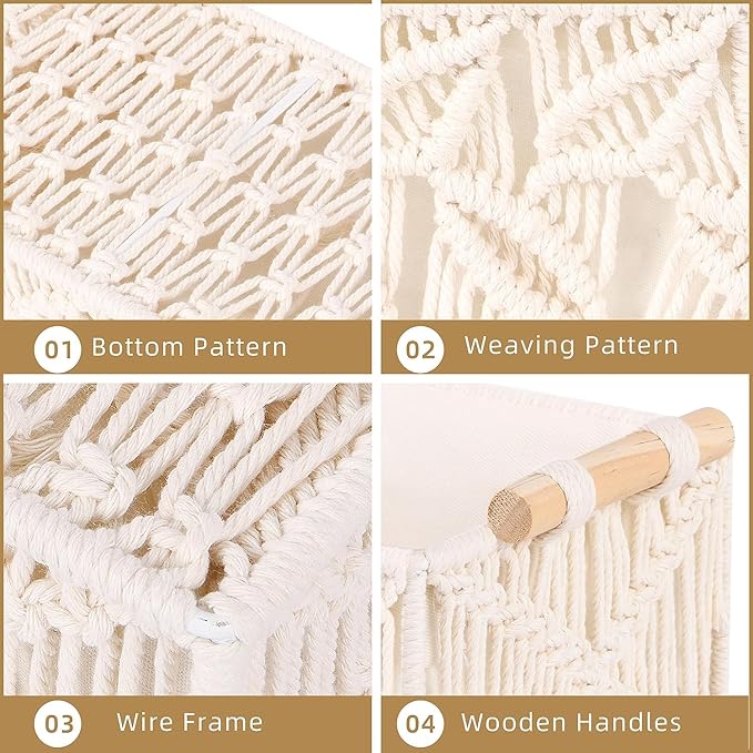 Macrame Storage Basket Boho Decor Baskets for Organizing Woven Decorative Basket for Countertop Toilet Paper Basket for Toilet Tank Top Shelf Basket with Handle for Bathroom Decor Nursery