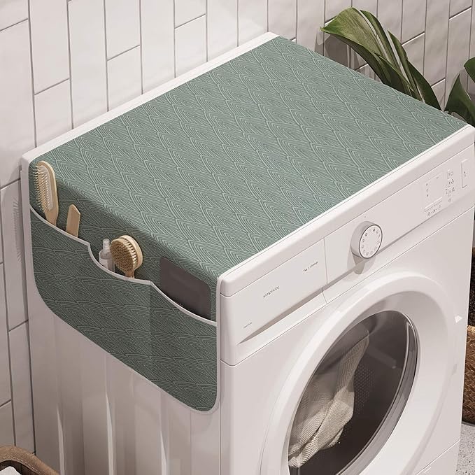 Ambesonne Abstract Washing Machine Organizer, Illustration of Hand Drawn Like Concentric Triangles with Curved Corners, Anti-Slip Fabric Top Cover for Washer and Dryer, 47" x 18.5", Dark Sea Green