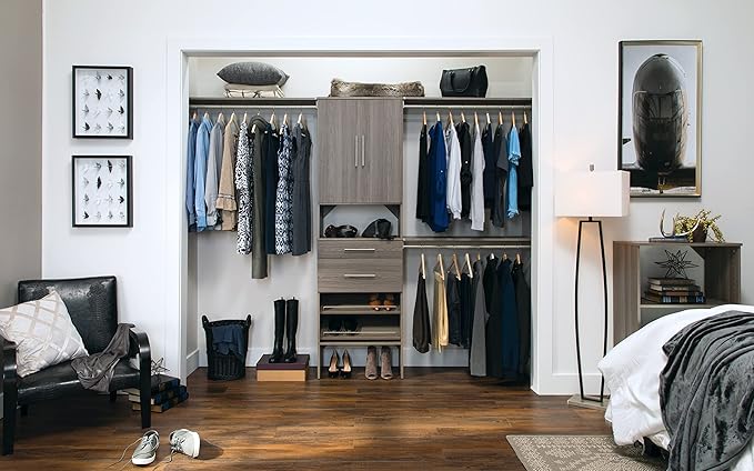 ClosetMaid SuiteSymphony Wood Shoe Shelves Set, Add On Accessory, Angled, Shoe Fence, for 25 in. Units, Graphite Grey/Satin Nickel