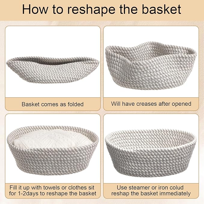 4 Pcs Small Storage Cotton Rope Woven Baskets for Gifts Empty Boho Shelf Closet Storage Baskets Gift Cute Baby Basket for Nursery Basket Easter Decorative Storage Bins for Living Room Bedroom(Grey)