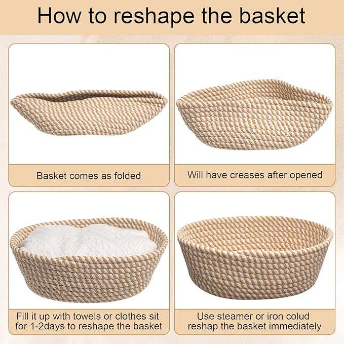 4 Pcs Small Storage Cotton Rope Woven Baskets for Gifts Empty Boho Shelf Closet Storage Baskets Gift Cute Baby Basket for Nursery Basket Easter Decorative Storage Bins for Living Room Bedroom(Brown)