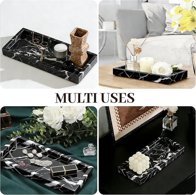 Natural Marble Tray, Stone Tray for Bedroom/Bathroom/Kitchen/Vanity Countertop, Jewelry Tray for Rings Earrings Necklace Bracelet Watch, Room Decor Aesthetic