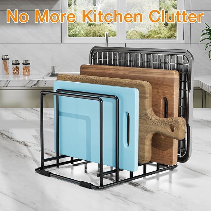 Baking Sheet Organizer Rack รขยย 5-Slot Bakeware & Cookie Tray Holder for Kitchen Cabinet or Countertop, Stainless Steel Cutting Board Rack with Rust-Resistant Frame & Anti-Slip Feet