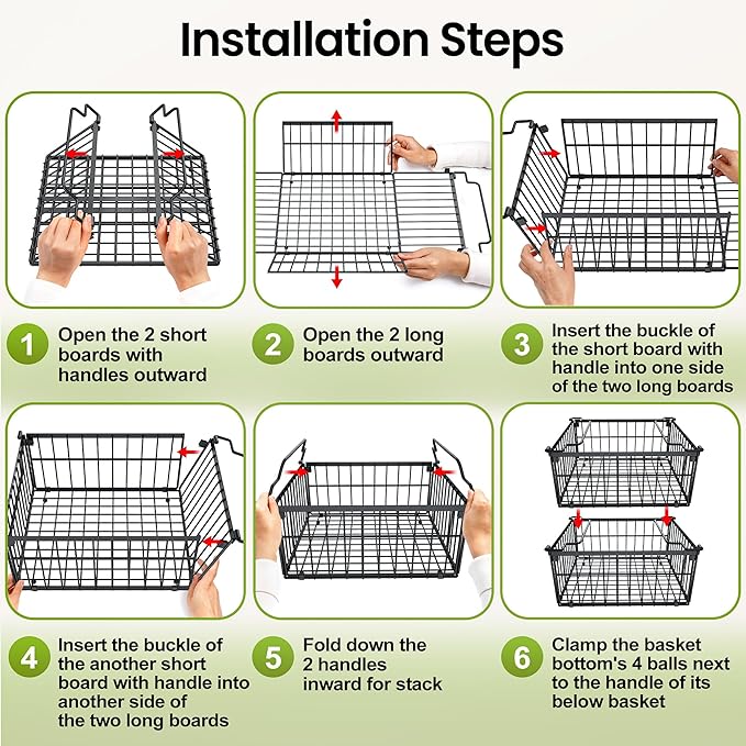 Freezer Organizer Bins, 3 Pack Big Stackable Deep Chest Freezer Organizer Bins, Foldable Baskets with Handles, Black Storage Container Baskets for 5 to 9 Cu.FT Deep Freezer Sort Frozen Meats