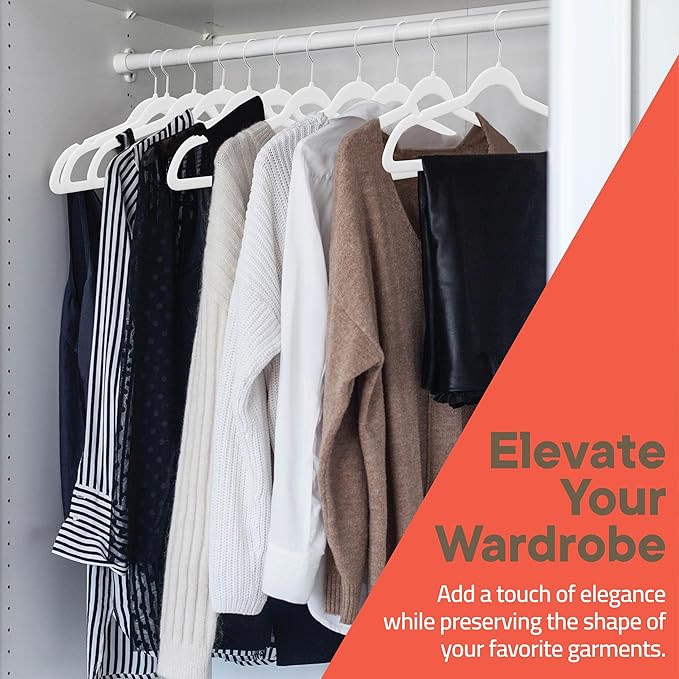 White Velvet Hangers 150 Pack – 360° Swivel Hook, Non-Slip and Space Saving Hangers, Heavy-Duty 11 lbs Weight Capacity - Smooth Velvet Finish for Crease-Free Clothes and Effortless Closet Organization