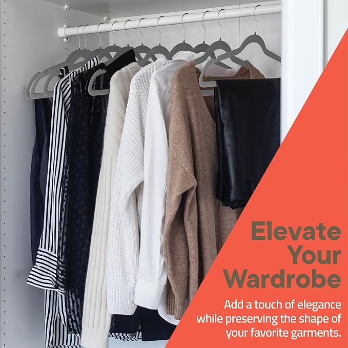 Gray Velvet Hangers 100 Pack – 360° Swivel Hook, Non-Slip and Space Saving Hangers, Heavy-Duty 11 lbs Weight Capacity - Smooth Velvet Finish for Crease-Free Clothes and Effortless Closet Organization
