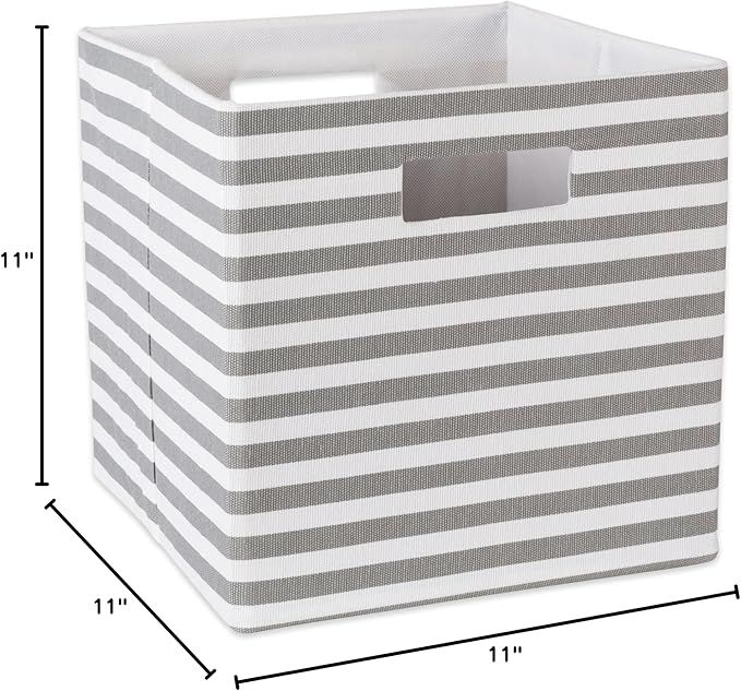 DII Collapsible Polyester Storage Cube, Pinstripe, Gray, Small