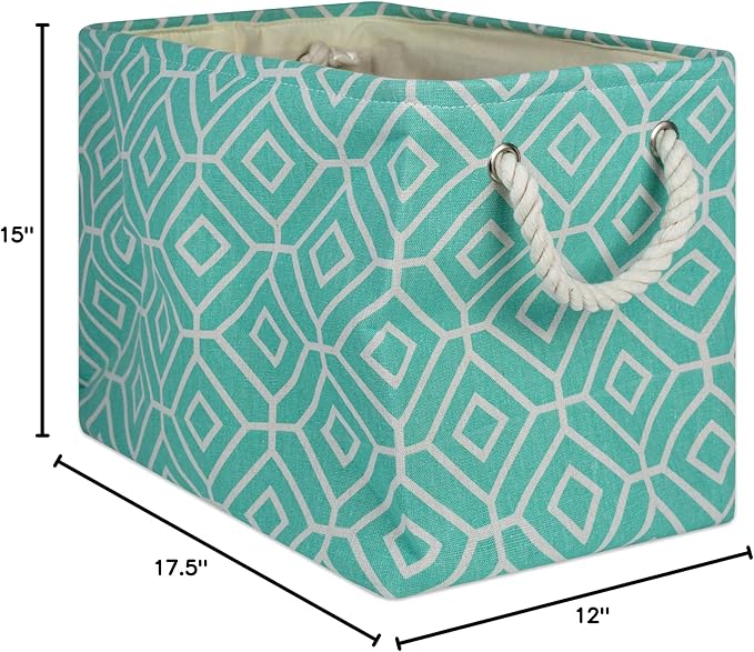 DII Collapsible Polyester Storage Bin, Stained Glass, Aqua, Large Rectangle