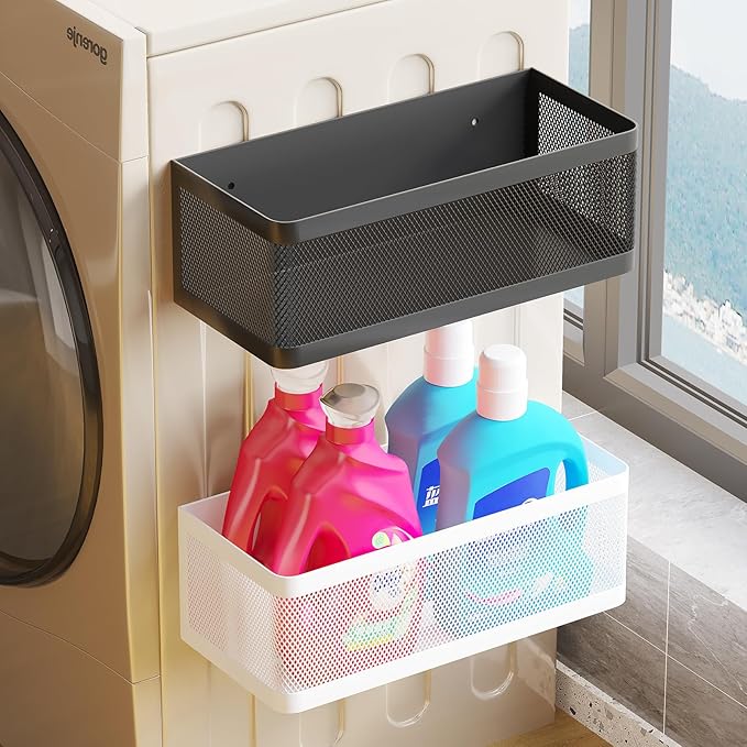 Magnetic Shelf for Washing Machine Laundry Room Magnetic Organizer Laundry Shelf Organizer Washing Machine Shelf Hanging Basket Storage Magnetic Fridge Shelves (White, L11in*W4.9in*H3.9in)