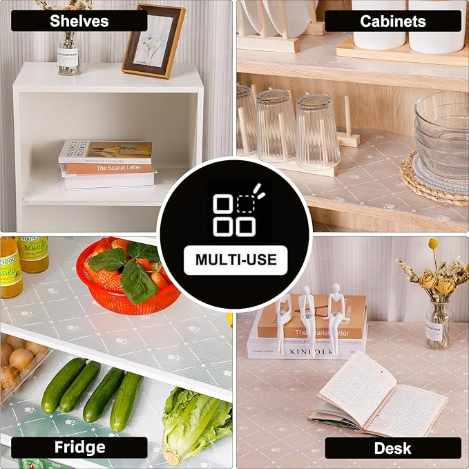 INNOLITES Kitchen Cabinet Shelf Liner, Non-Adhesive Refrigerator & Drawer Liner, Waterproof EVA with Floral, Easy to Clean & BPA-Free (White Daisy, 17.5" x 78.7")