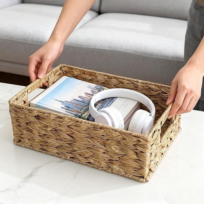 Square Basket Set of 3, Woven Basket,Decorative Woven Tray for Home Decor, Bathroom, Kitchen Counter