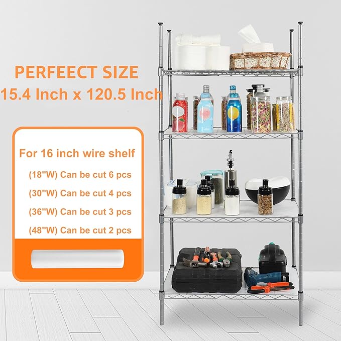 Pantry Shelf Liners for Wire Shelving - 15.5 Inch Wide Clear Thick Waterproof Shelves Liner - Translucent Easy to Cut Drawer Mat for Metal Rack 15.5 in x 120"