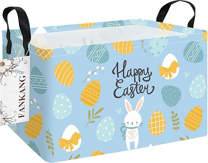 FANKANG Storage Bins,Nursery Hamper Canvas Laundry Basket Foldable with Waterproof PE Coating Storage Baskets for Boys and Girls, Office, Bedroom, Clothes,Toys(Rec-Easter eggs )
