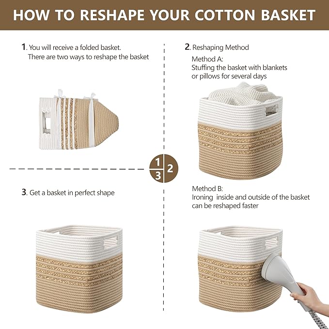 UBBCARE Set of 4 Storage Cubes 11 X 10.5 X 10.5 in, Water Hyacinth Storage Bins for Shelves, Toys, Book, Storage Baskets with Handles, Cotton Rope Woven Baskets for Organizing, Brown