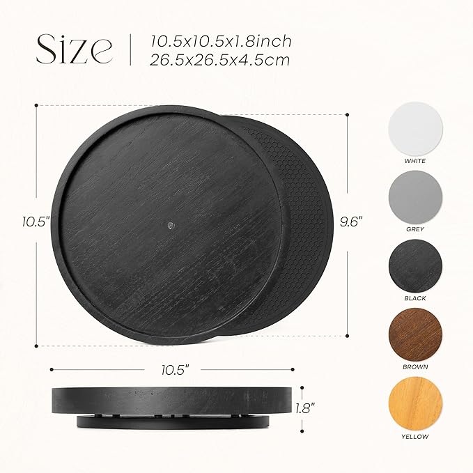 EOSAHR Non-Skid Wooden Lazy Susan Turntable for Cabinet â Chic 10.5" Lazy Susan Turntable and Bathroom Tray for Bathroom Decor & Coffee Table - Ideal for Home and Kitchen (Black)