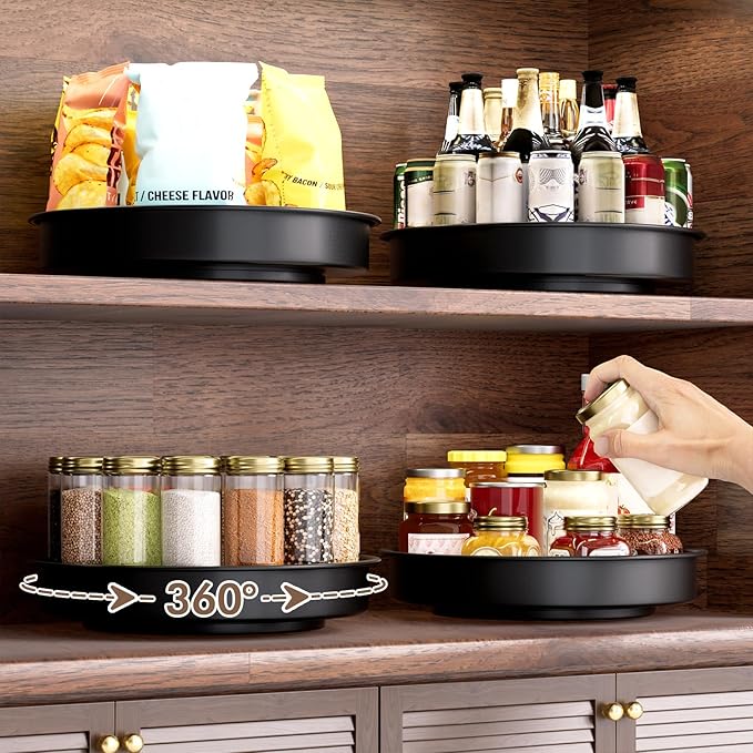 2 Pack, 12.2 Inch Lazy Susan Organizers - Metal Turntable Organizer for Cabinet, Pantry Organization and Storage, Kitchen, Fridge, Bathroom Makeup Vanity Countertop, Under Sink Organizing, Spice Rack