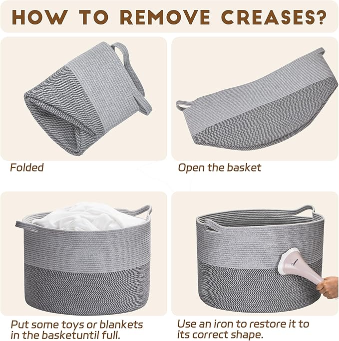 XXXLarge Woven Cotton Rope Basket (21.7" x 13.8") 90L – Blanket Basket for Living Room, Laundry Hamper, Baby Laundry Hamper, Toy Storage, Pillows & Cushions Organizer (Mixed Grey)