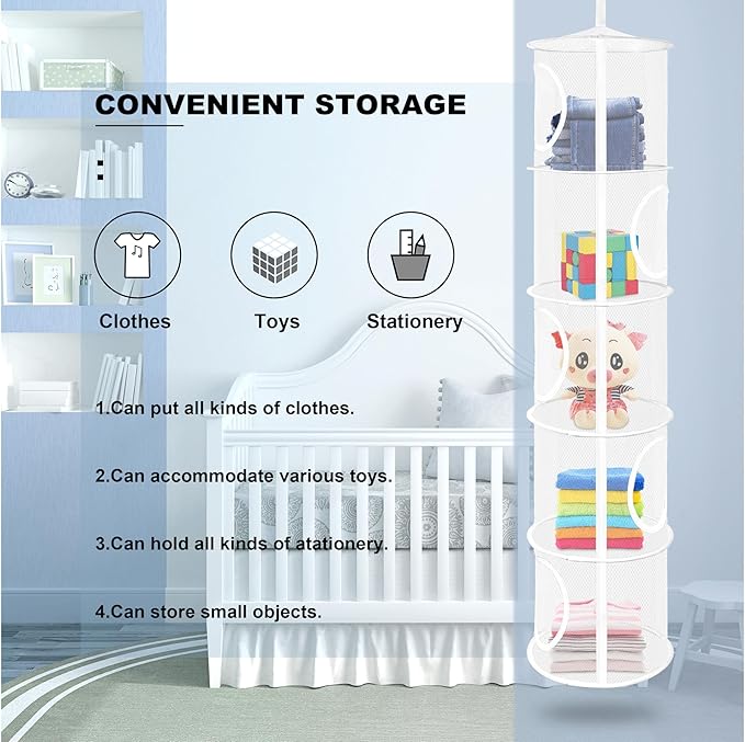 Hanging Mesh Stuffed Animal Storage Hammock Net, Foldable Large Toy Storage Organizer 5 Compartments Net for Stuffed Animals wall storage for Boys, Girls, Gloves, Hats, Socks(white)