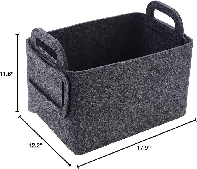 Storage Basket Felt Storage Bin Collapsible& Convenient Box Organizer with Carry Handles for Office Bedroom Closet Babies Nursery Toys Laundry (Dark grey, 17.9inch(L)×12.2inch(W)×11.6inch(H))