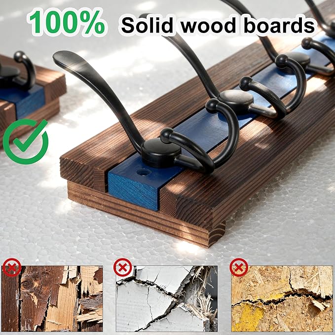 SKOLOO Rustic Coat Rack Wall Mount- 38-1/8" Long Coat Hooks for Wall with 10 Triple Hooks for Hanging Coats, Hats or Tools, Western National Parks Collection, Wood Brown & Blue, Pack of 2