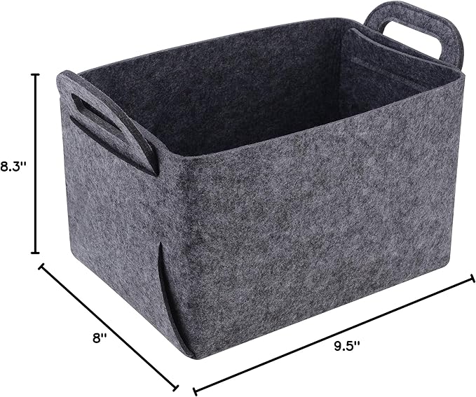 Minoisome Storage Basket Felt Storage Bin Collapsible& Convenient Box Organizer with Carry Handles for Office Bedroom Closet Babies Nursery Toys Laundry (Grey, 13.8inch(L)×9.5inch(W)×8.3inch(H))