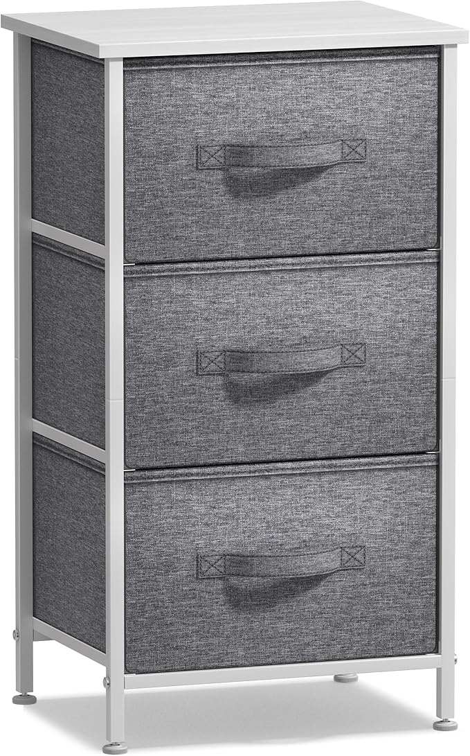 Sorbus Nightstand with 3 Drawers - Bedside Furniture & Night Stand End Table Dresser with Steel Frame, Wood Top, Easy Pull Fabric Bins for Home, Bedroom Accessories, Office & Dorm